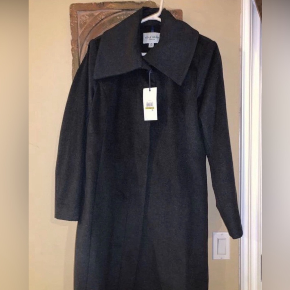 New Cole Haan Black Button-Front Wool-Blend Trench Coat - Women